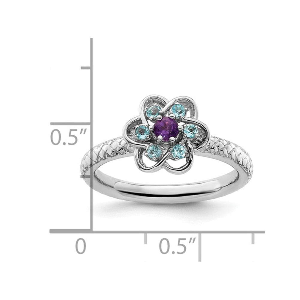 2/5 Carat (ctw) Amethyst and Blue Topaz Ring in Sterling Silver Image 3