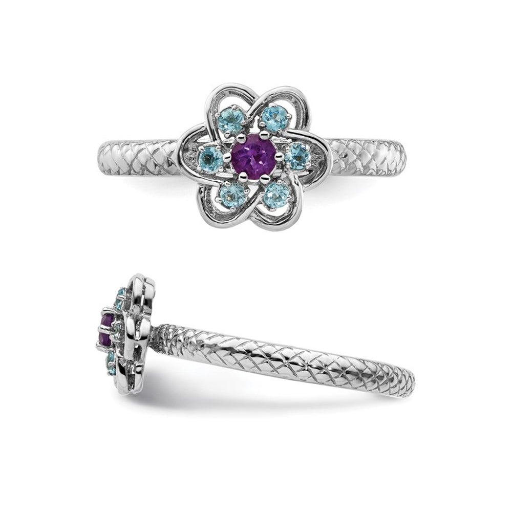 2/5 Carat (ctw) Amethyst and Blue Topaz Ring in Sterling Silver Image 4