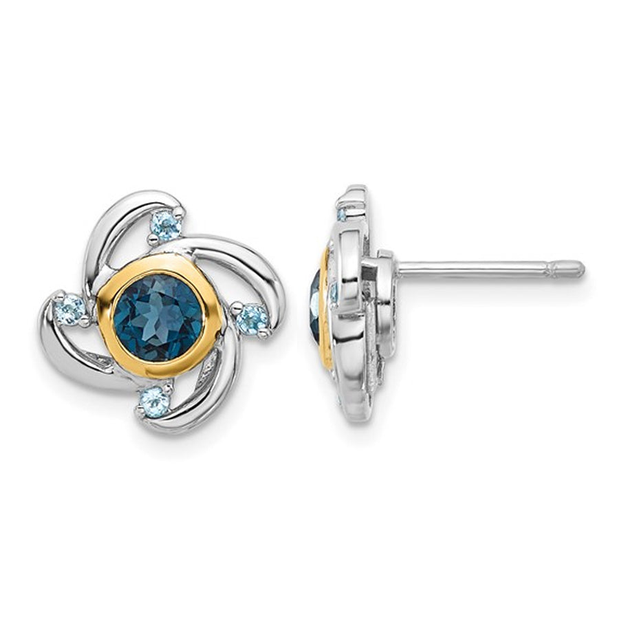 1.43 Carat (ctw) London Blue Topaz Button Post Earrings in Sterling Silver Image 1