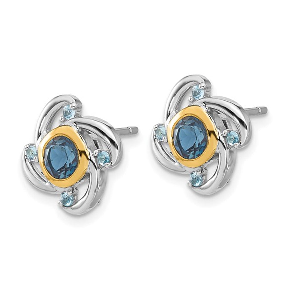 1.43 Carat (ctw) London Blue Topaz Button Post Earrings in Sterling Silver Image 3