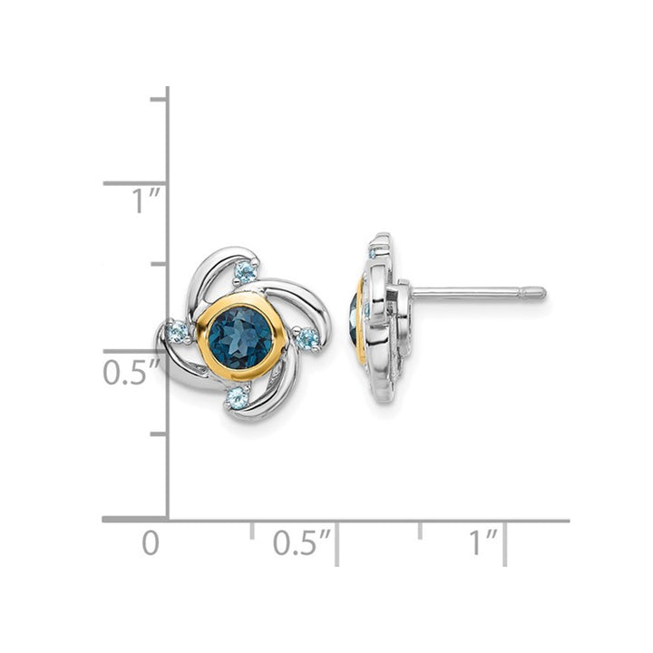 1.43 Carat (ctw) London Blue Topaz Button Post Earrings in Sterling Silver Image 4