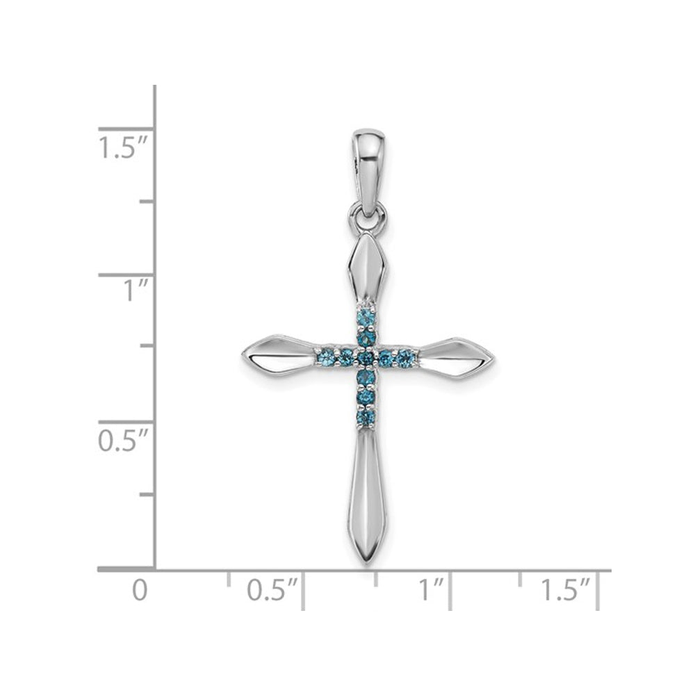 Sterling Silver Cross Pendant Necklace with London Blue Topaz and Chain Image 2