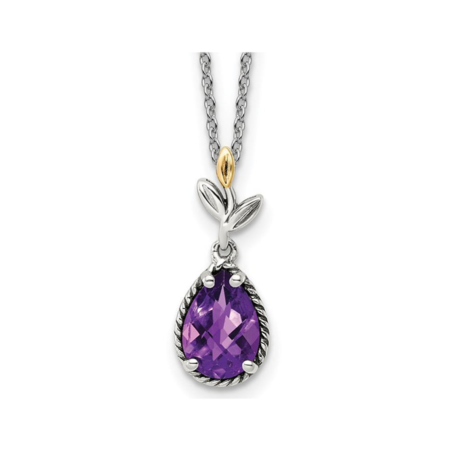 1.55 Carat (ctw) Amethyst Drop Pendant Necklace in Sterling Silver with Chain Image 1