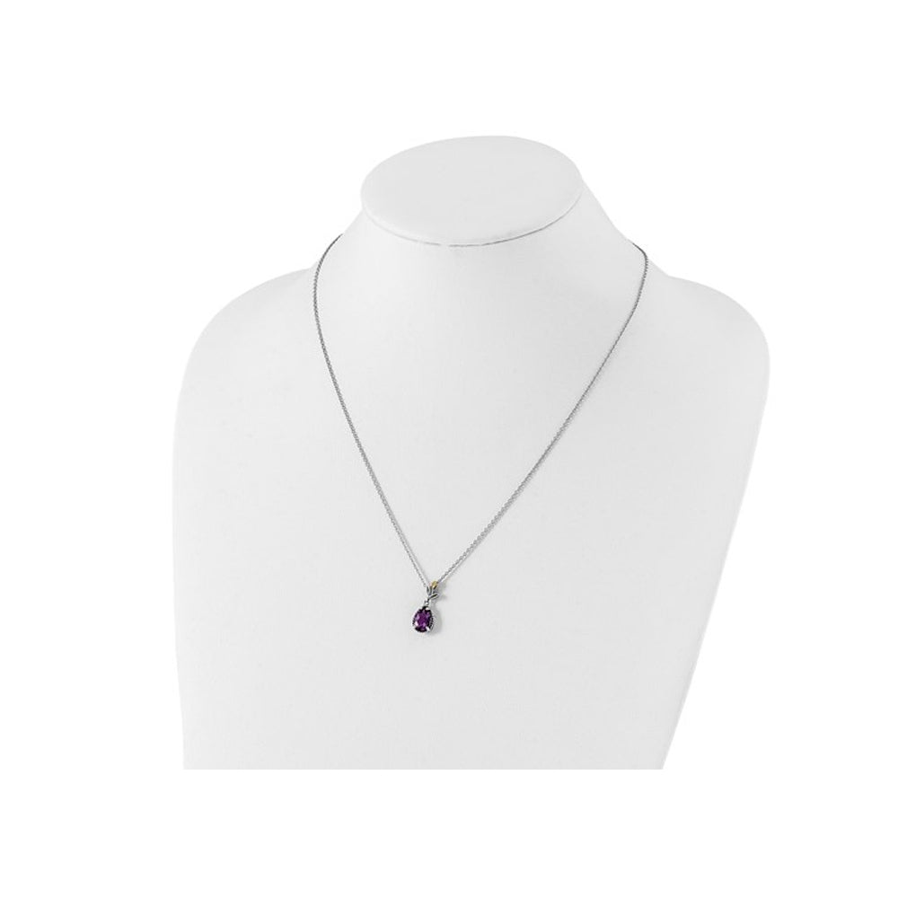 1.55 Carat (ctw) Amethyst Drop Pendant Necklace in Sterling Silver with Chain Image 2