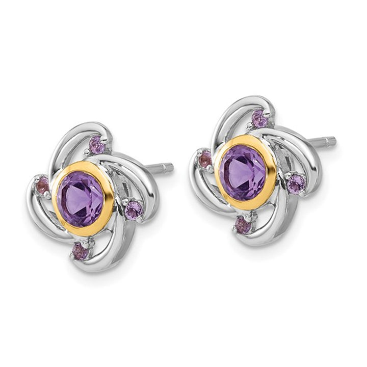 1.17 Carat (ctw) Amethyst and Quartz Button Post Earrings in Sterling Silver Image 4