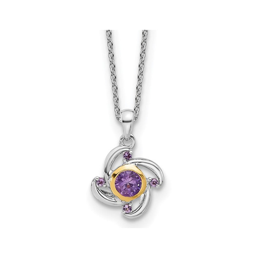 3/5 Carat (ctw) Amethyst and Pink Quartz Pendant Necklace in Sterling Silver with Chain Image 1