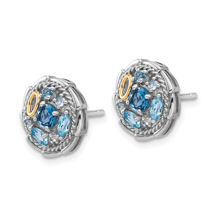1.29 Carat (ctw) London Blue and Swiss Blue Topaz Button Post Earrings in Sterling Silver Image 4