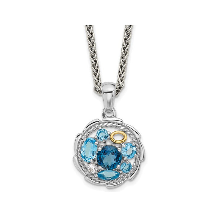 2.41 Carat (ctw) London and Swiss Blue Topaz Pendant Necklace in Sterling Silver with Chain (18 Inches) Image 1