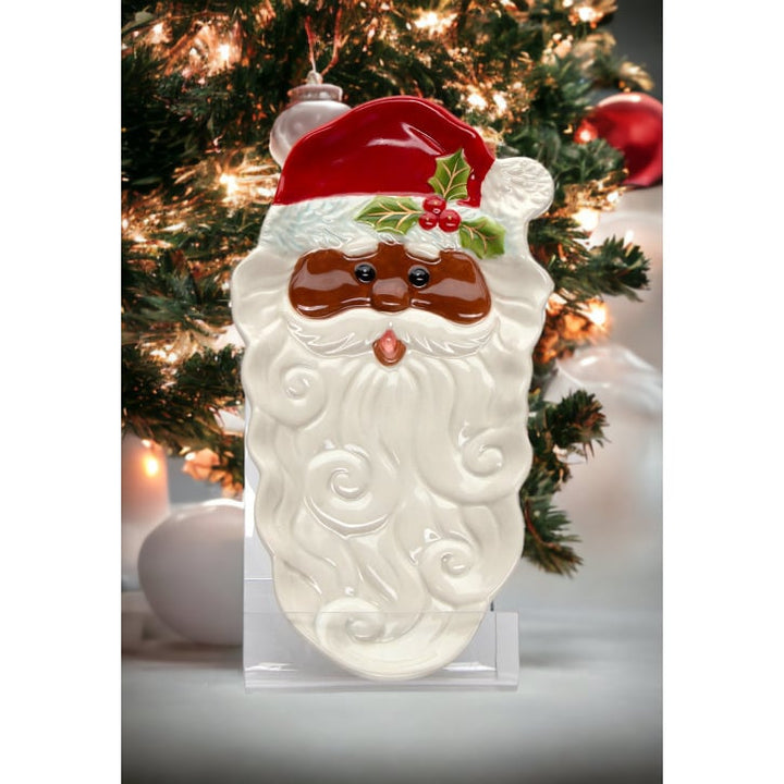 Ceramic African American Santa Dessert Tray 8.75x4.5 Inch Kitchen Image 1