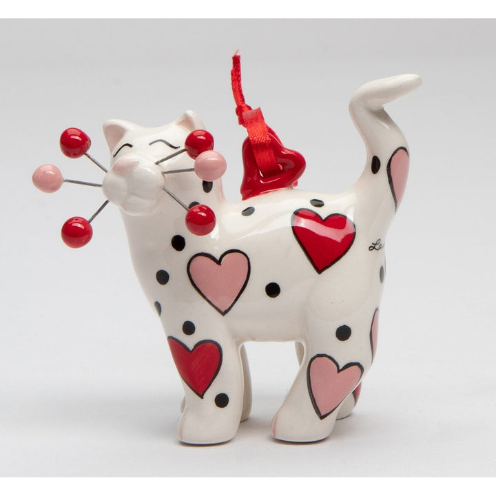 Ceramic Whisker Cat Ornament - Red And Pink HeartHome Dcor, Image 3