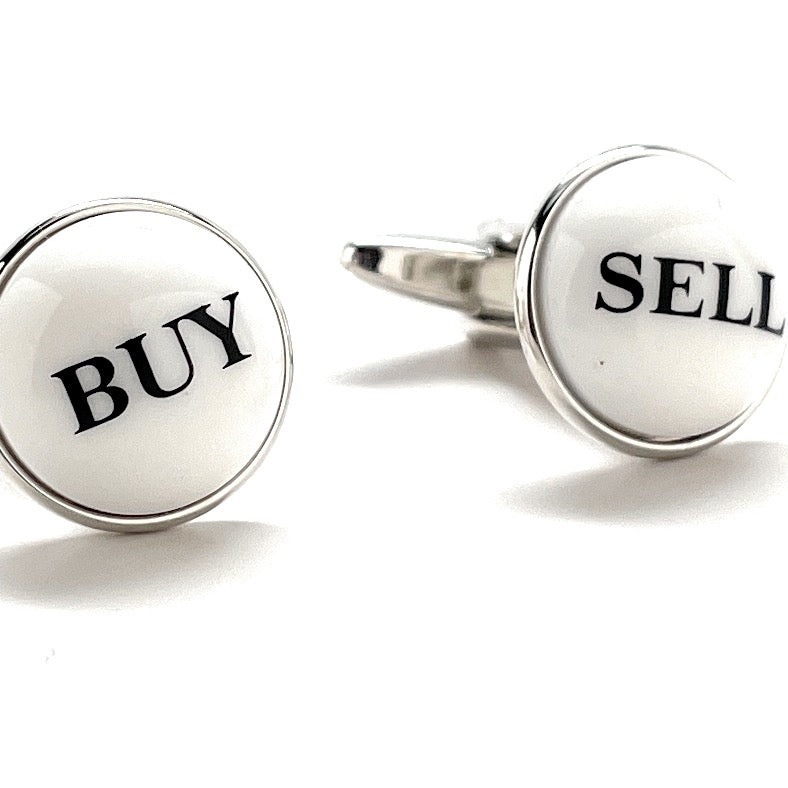 Stock Broker Cufflinks Buy Sell White Dome Black Enamel Cuff Links Real Estate Finical Investments Stock Market Image 3