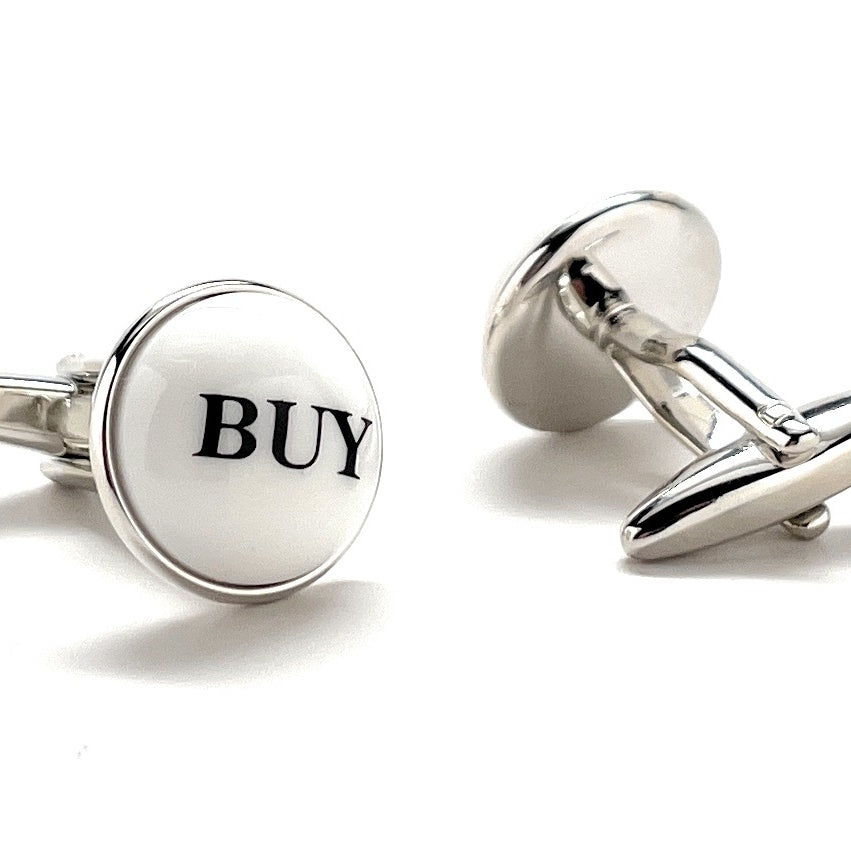 Stock Broker Cufflinks Buy Sell White Dome Black Enamel Cuff Links Real Estate Finical Investments Stock Market Image 2