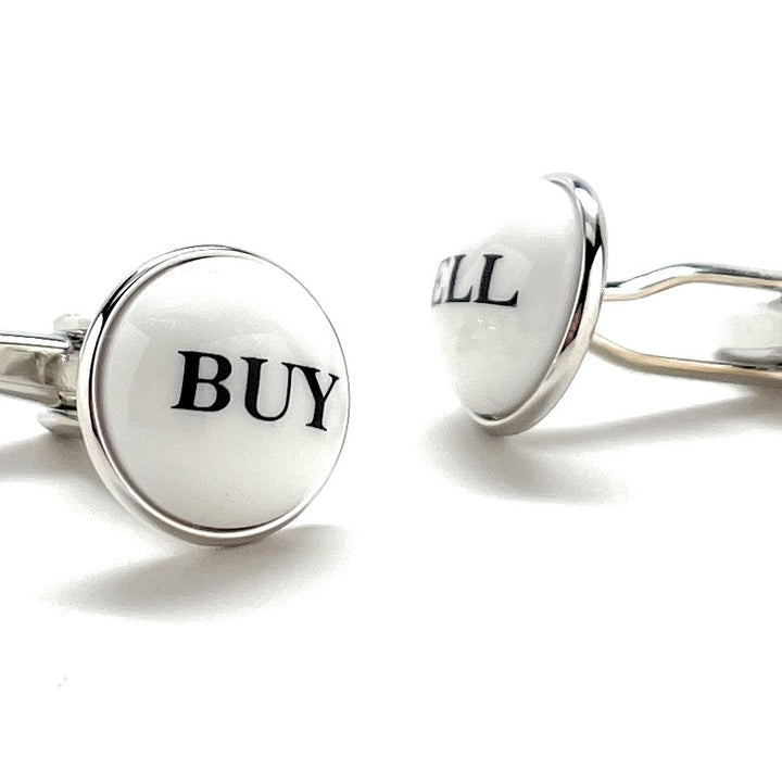 Stock Broker Cufflinks Buy Sell White Dome Black Enamel Cuff Links Real Estate Finical Investments Stock Market Image 4