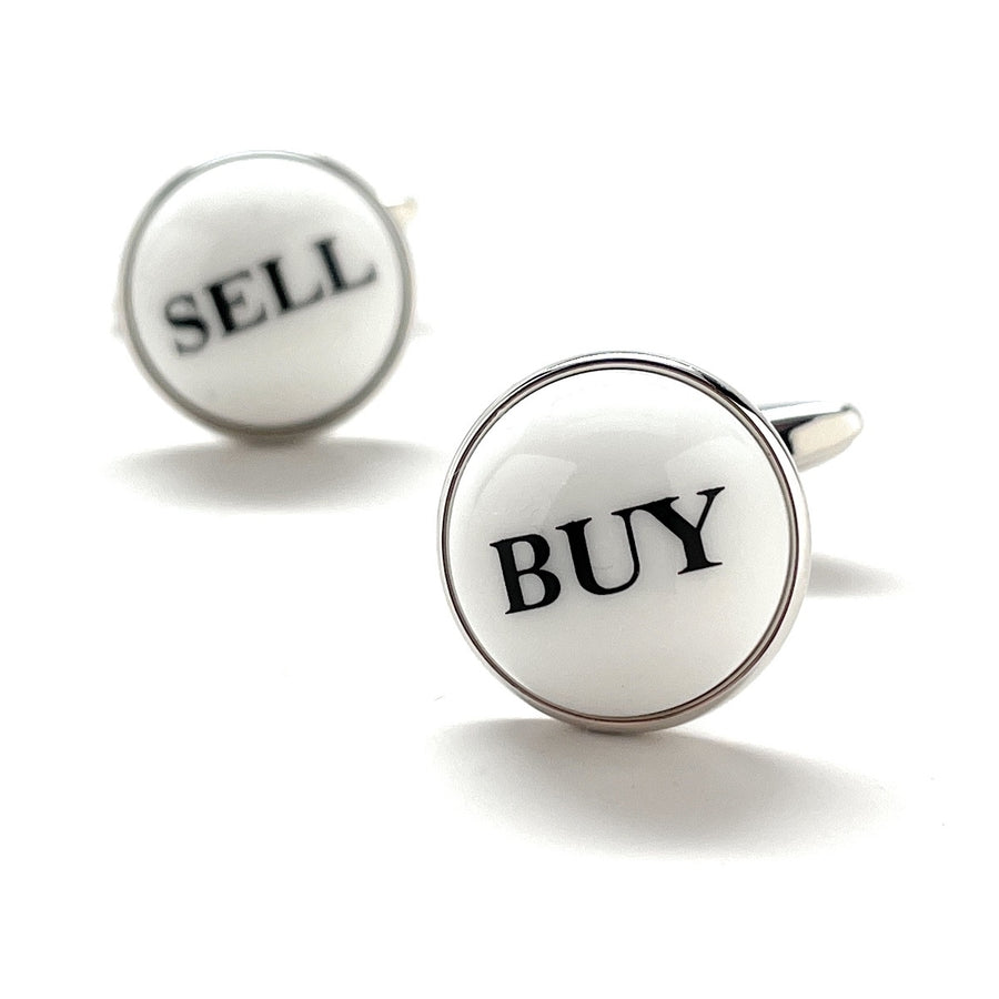 Stock Broker Cufflinks Buy Sell White Dome Black Enamel Cuff Links Real Estate Finical Investments Stock Market Image 1
