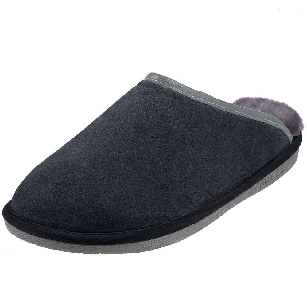 Old Friend Mens Scuff Slipper Black Wide Width Suede Sheepskin Lined 421216-BLK Image 2