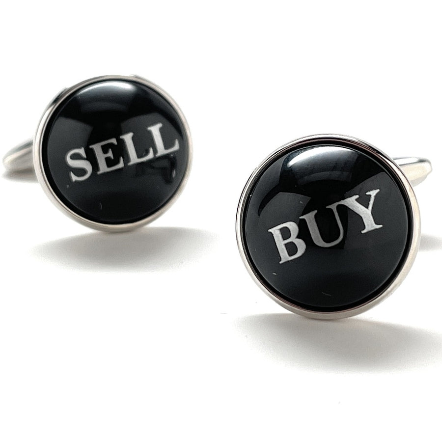 Stock Broker Cufflinks Buy Sell Black Dome Silver Enamel Cuff Links Real Estate Finical Investments Stock Market Image 1