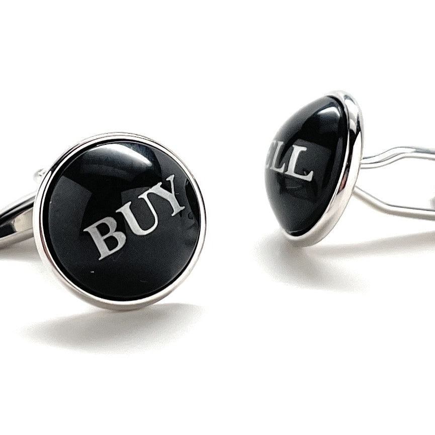 Stock Broker Cufflinks Buy Sell Black Dome Silver Enamel Cuff Links Real Estate Finical Investments Stock Market Image 2