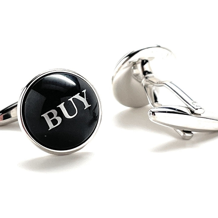 Stock Broker Cufflinks Buy Sell Black Dome Silver Enamel Cuff Links Real Estate Finical Investments Stock Market Image 3