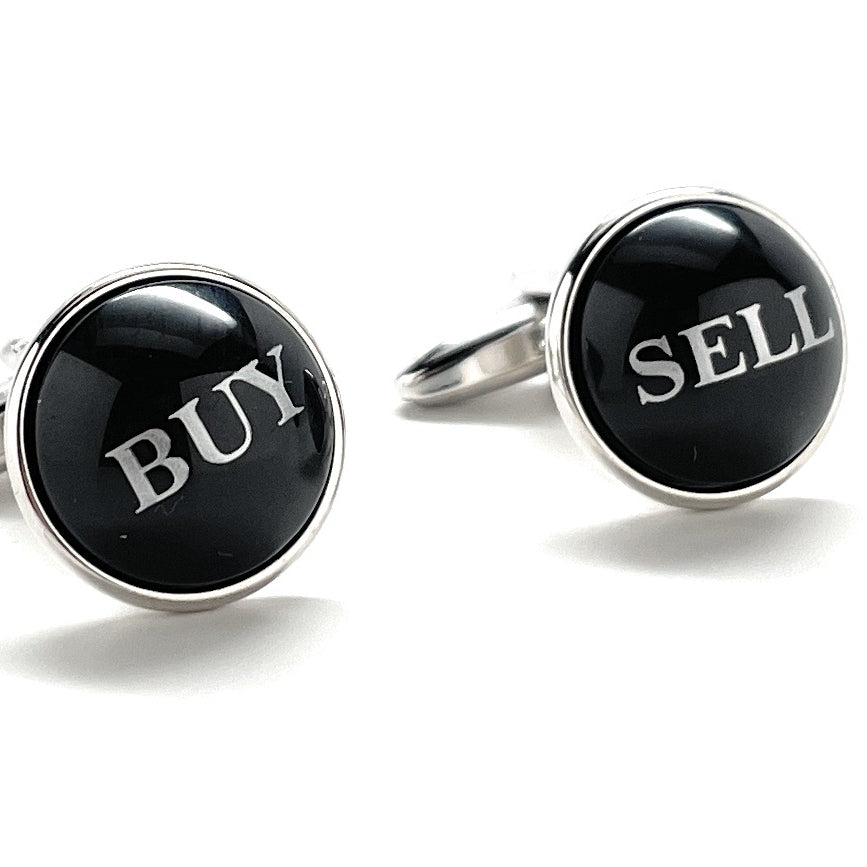 Stock Broker Cufflinks Buy Sell Black Dome Silver Enamel Cuff Links Real Estate Finical Investments Stock Market Image 4