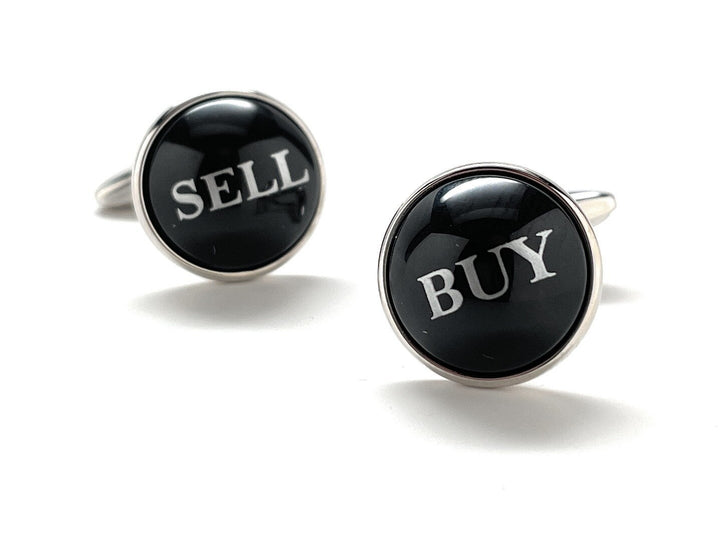 Stock Broker Cufflinks Buy Sell Black Dome Silver Enamel Cuff Links Real Estate Finical Investments Stock Market Image 9