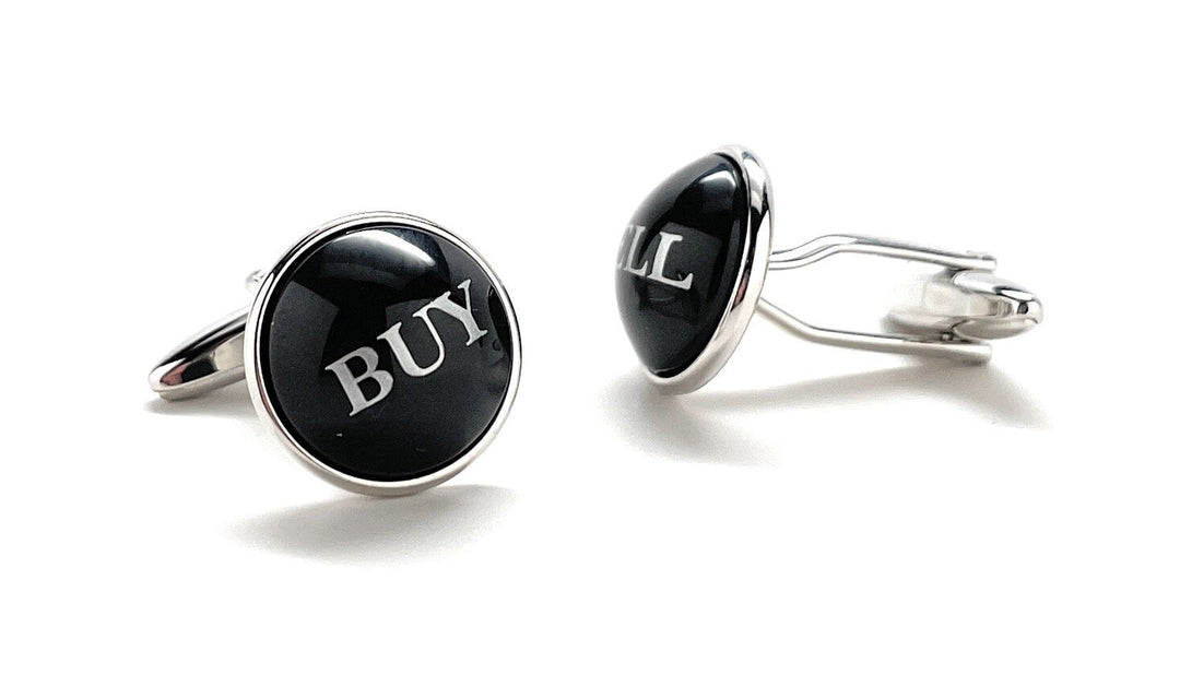 Stock Broker Cufflinks Buy Sell Black Dome Silver Enamel Cuff Links Real Estate Finical Investments Stock Market Image 10