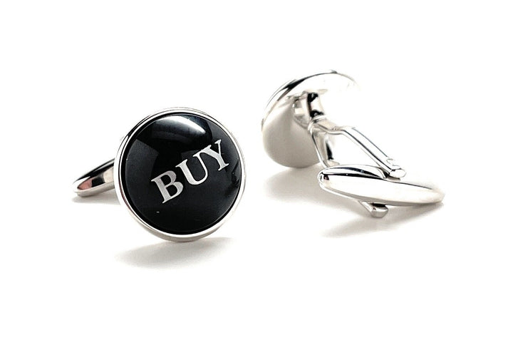 Stock Broker Cufflinks Buy Sell Black Dome Silver Enamel Cuff Links Real Estate Finical Investments Stock Market Image 11