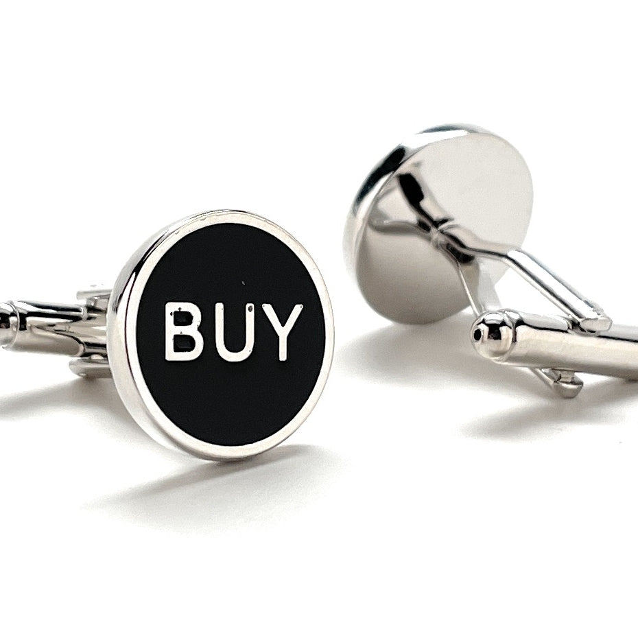 Buy Sell Cufflinks Stock Broker Black Enamel Silver Trim Cuff Links Real Estate Finical Investments Stock Market Image 2