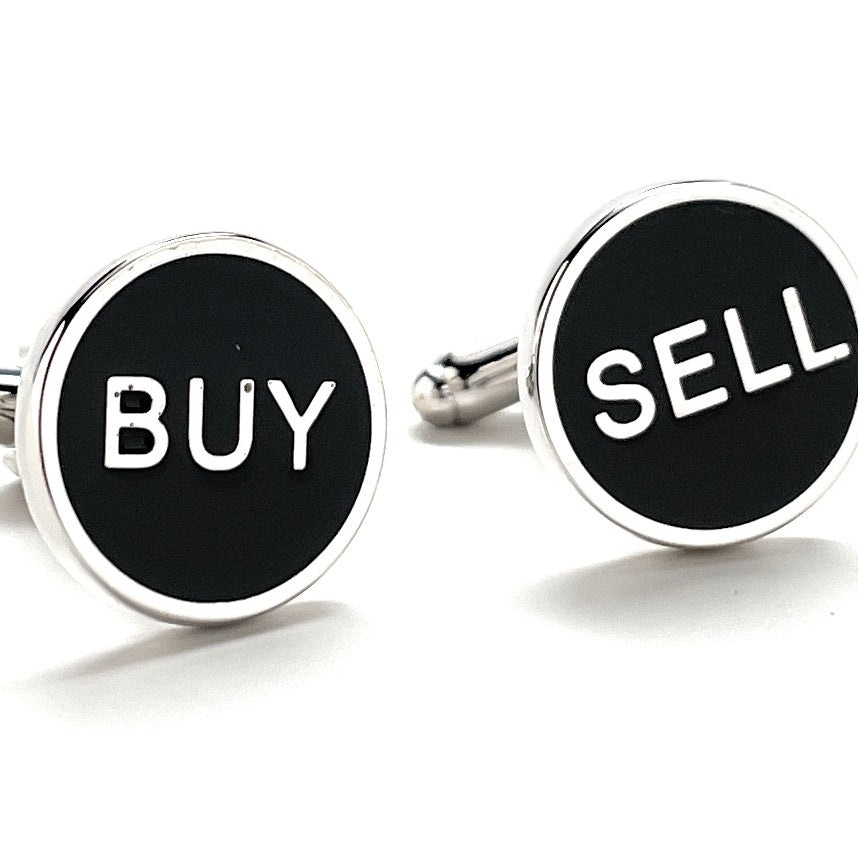 Buy Sell Cufflinks Stock Broker Black Enamel Silver Trim Cuff Links Real Estate Finical Investments Stock Market Image 3