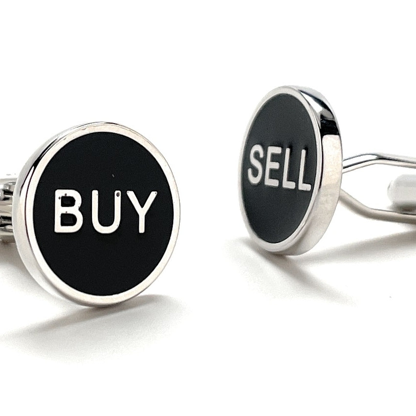 Buy Sell Cufflinks Stock Broker Black Enamel Silver Trim Cuff Links Real Estate Finical Investments Stock Market Image 4