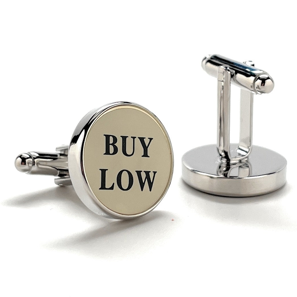 Buy Low Sell High Cufflinks Stock Broker White Black Silver Trim Cuff Links Real Estate Finical Investments Stock Market Image 2