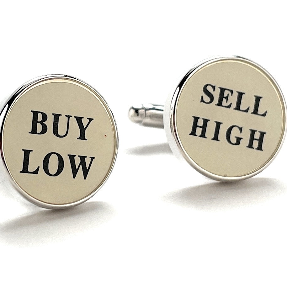 Buy Low Sell High Cufflinks Stock Broker White Black Silver Trim Cuff Links Real Estate Finical Investments Stock Market Image 3