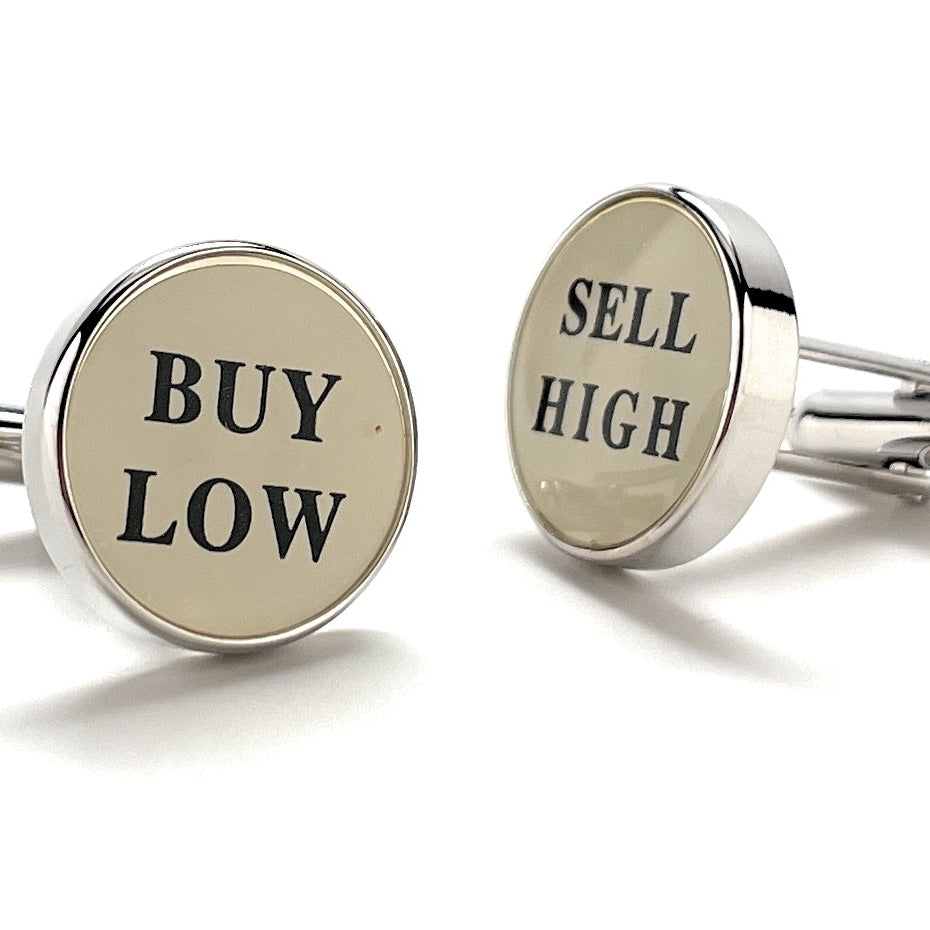 Buy Low Sell High Cufflinks Stock Broker White Black Silver Trim Cuff Links Real Estate Finical Investments Stock Market Image 4