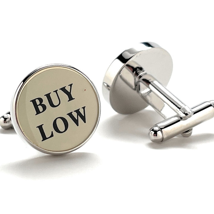 Buy Low Sell High Cufflinks Stock Broker White Black Silver Trim Cuff Links Real Estate Finical Investments Stock Market Image 4