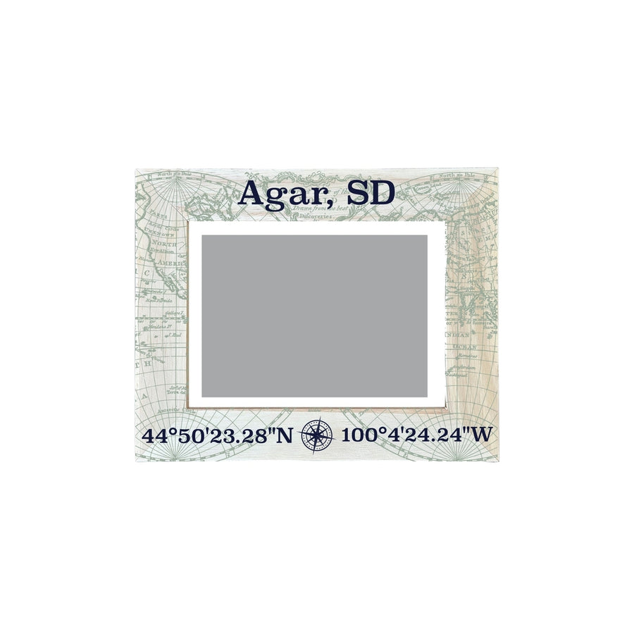 Agar South Dakota Souvenir Wooden Photo Frame Compass Coordinates Design Matted to 4 x 6" Image 1