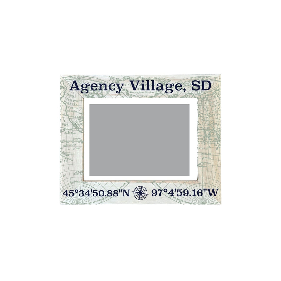 Agency Village South Dakota Souvenir Wooden Photo Frame Compass Coordinates Design Matted to 4 x 6" Image 1