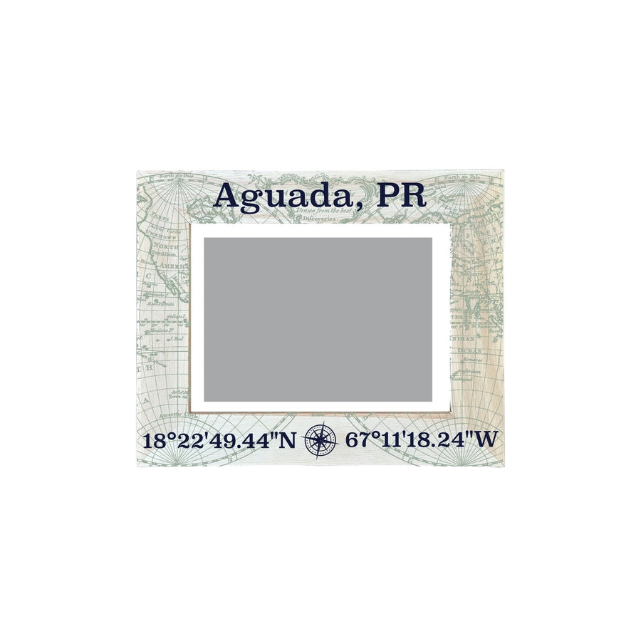 Aguada Puerto Rico Souvenir Wooden Photo Frame Compass Coordinates Design Matted to 4 x 6" Image 1