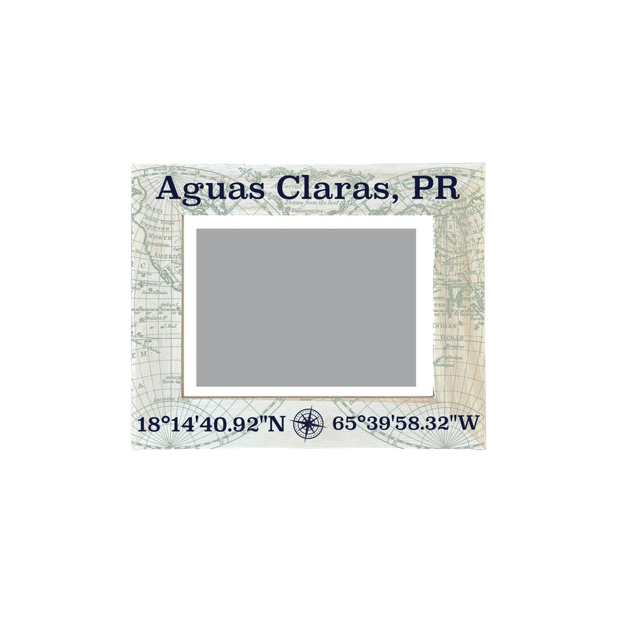 Aguas Claras Puerto Rico Souvenir Wooden Photo Frame Compass Coordinates Design Matted to 4 x 6" Image 1