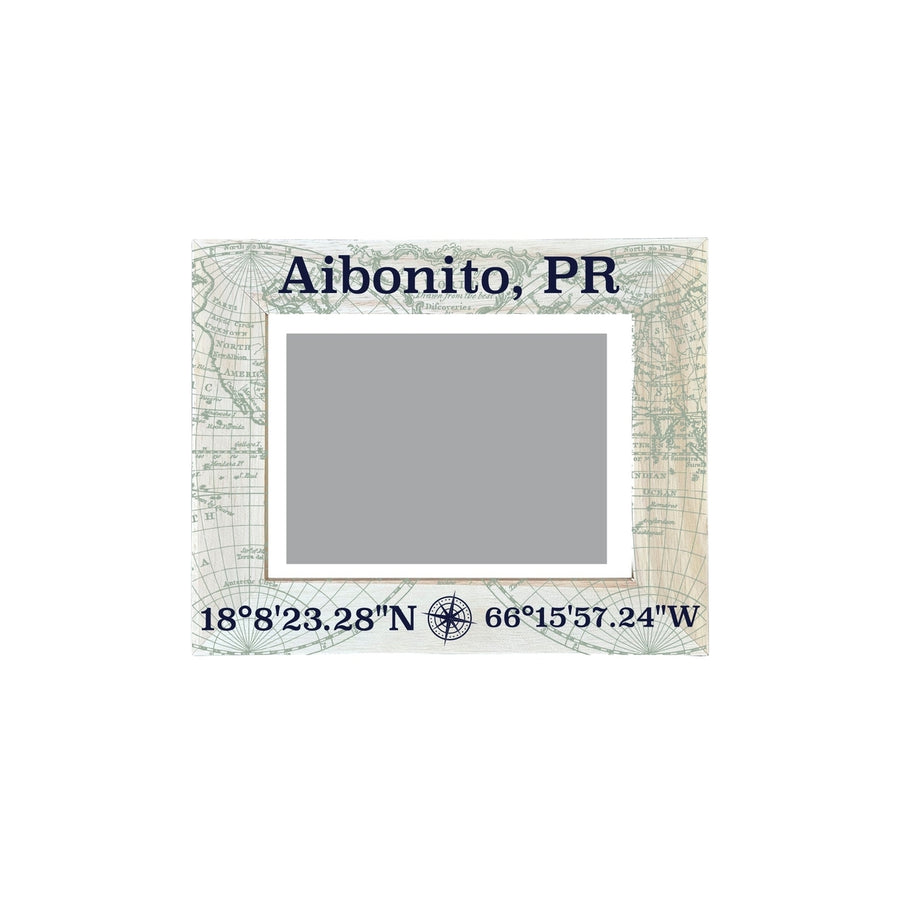 Aibonito Puerto Rico Souvenir Wooden Photo Frame Compass Coordinates Design Matted to 4 x 6" Image 1