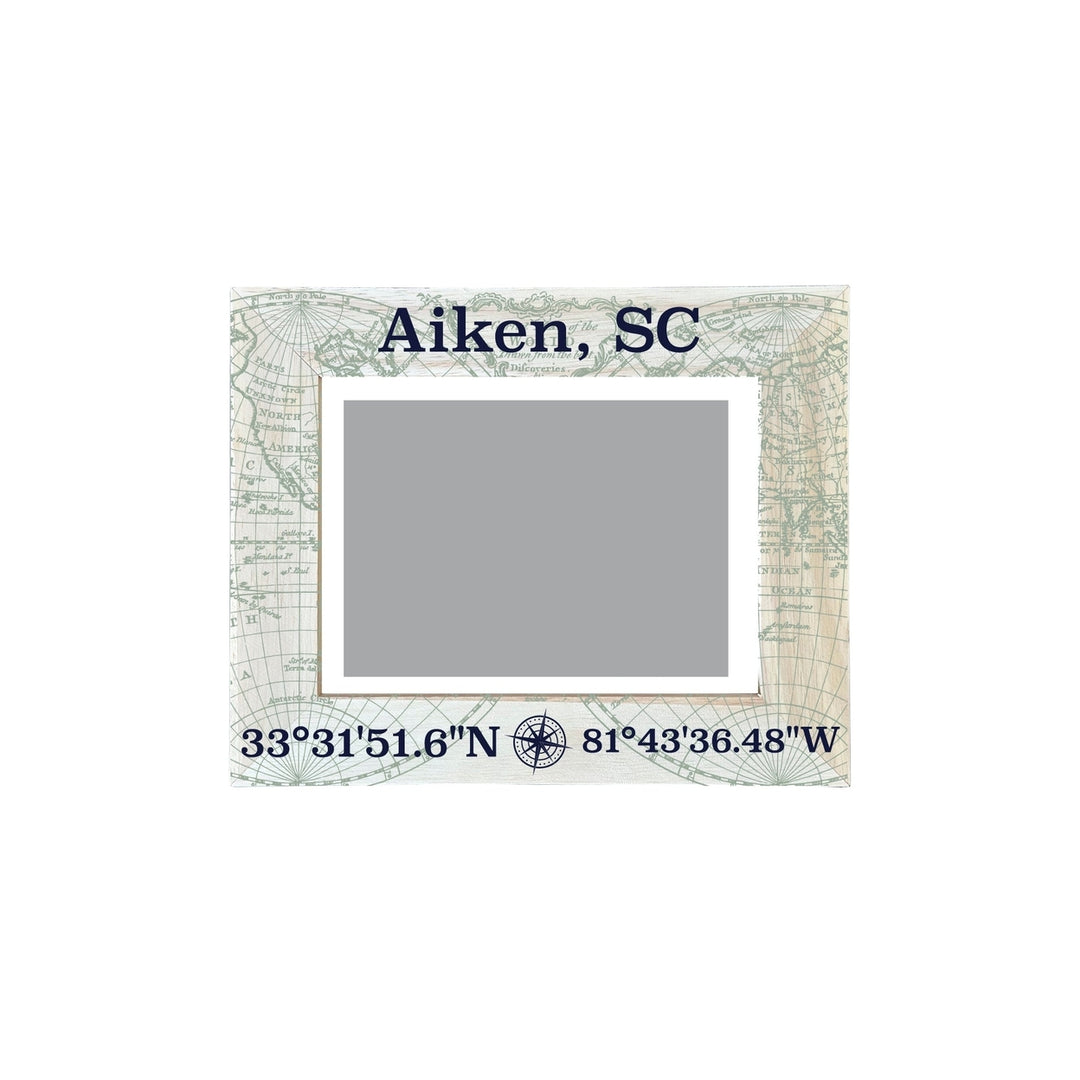 Aiken South Carolina Souvenir Wooden Photo Frame Compass Coordinates Design Matted to 4 x 6" Image 1