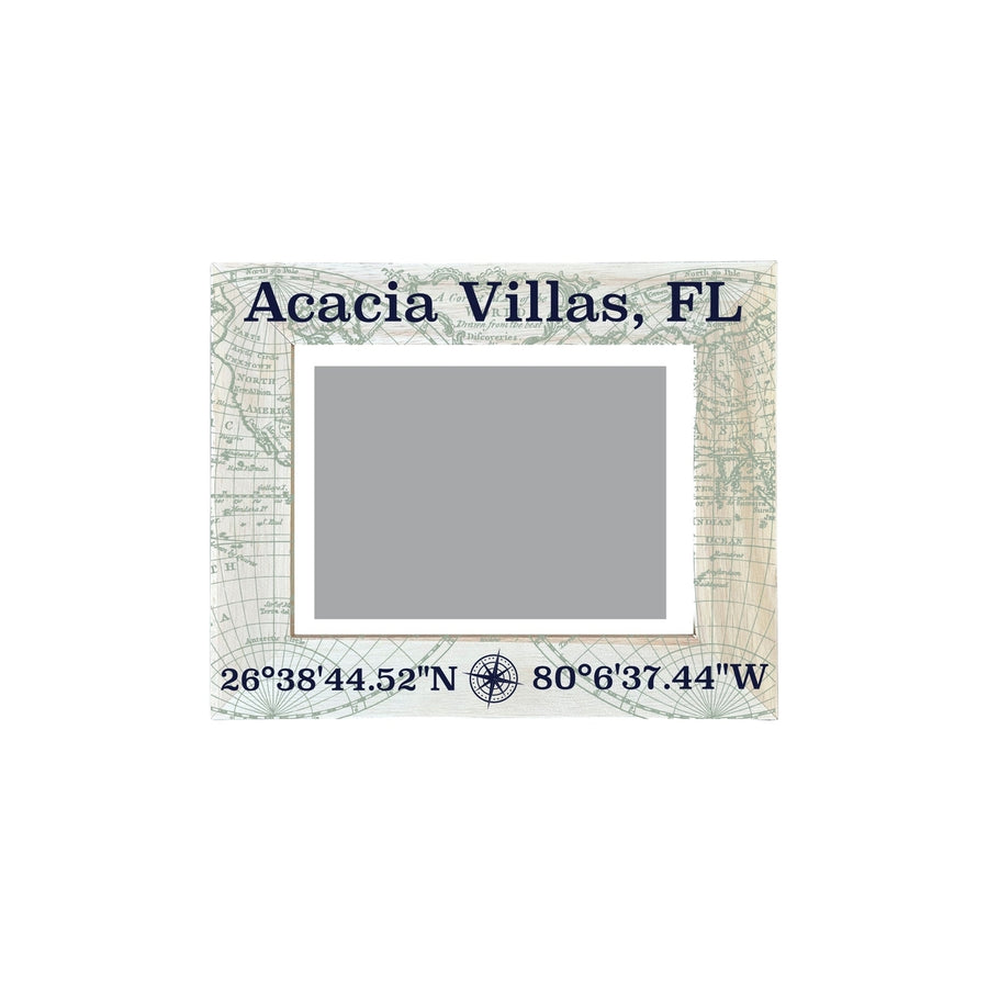 Acacia Villas Florida Souvenir Wooden Photo Frame Compass Coordinates Design Matted to 4 x 6" Image 1