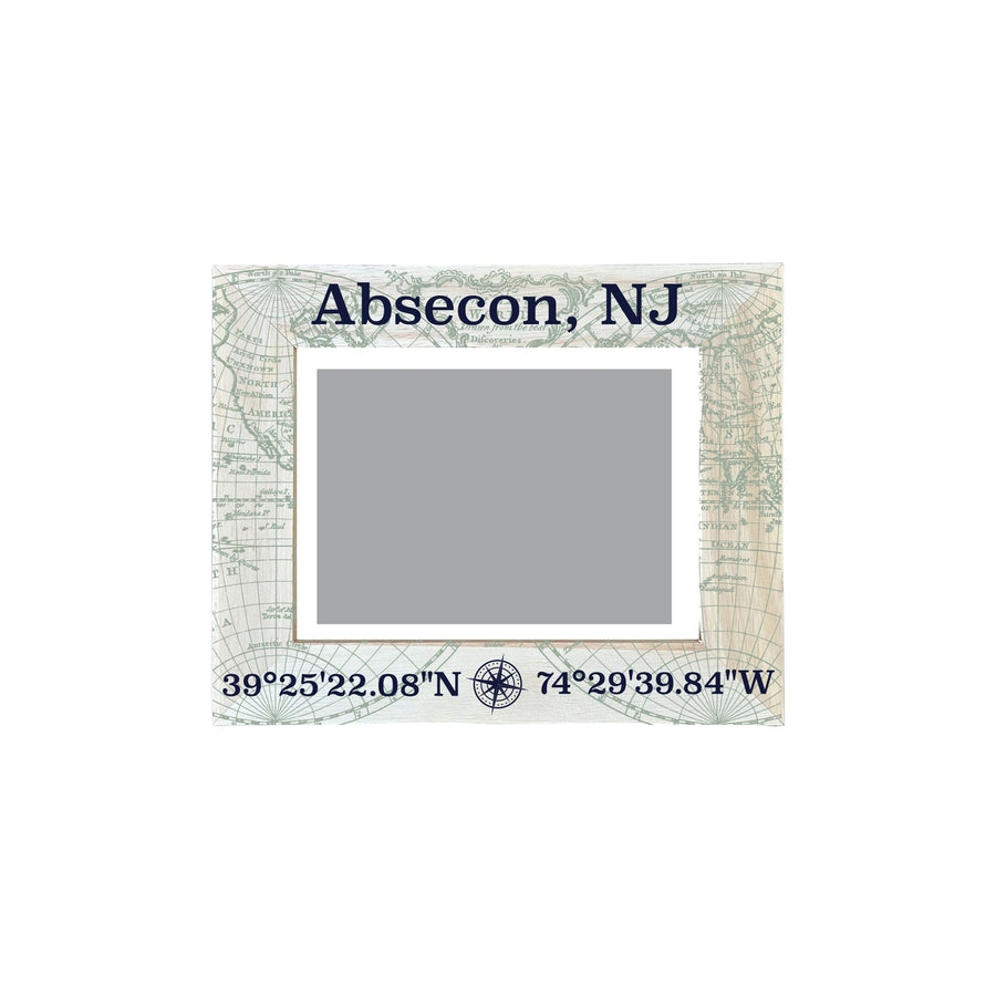 Absecon  Jersey Souvenir Wooden Photo Frame Compass Coordinates Design Matted to 4 x 6" Image 1