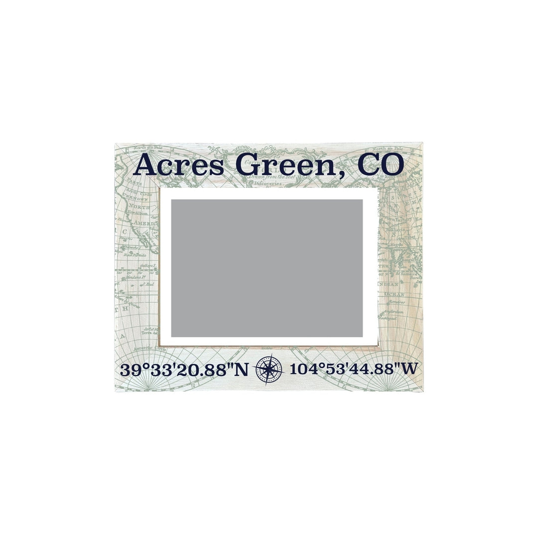 Acres Green Colorado Souvenir Wooden Photo Frame Compass Coordinates Design Matted to 4 x 6" Image 1