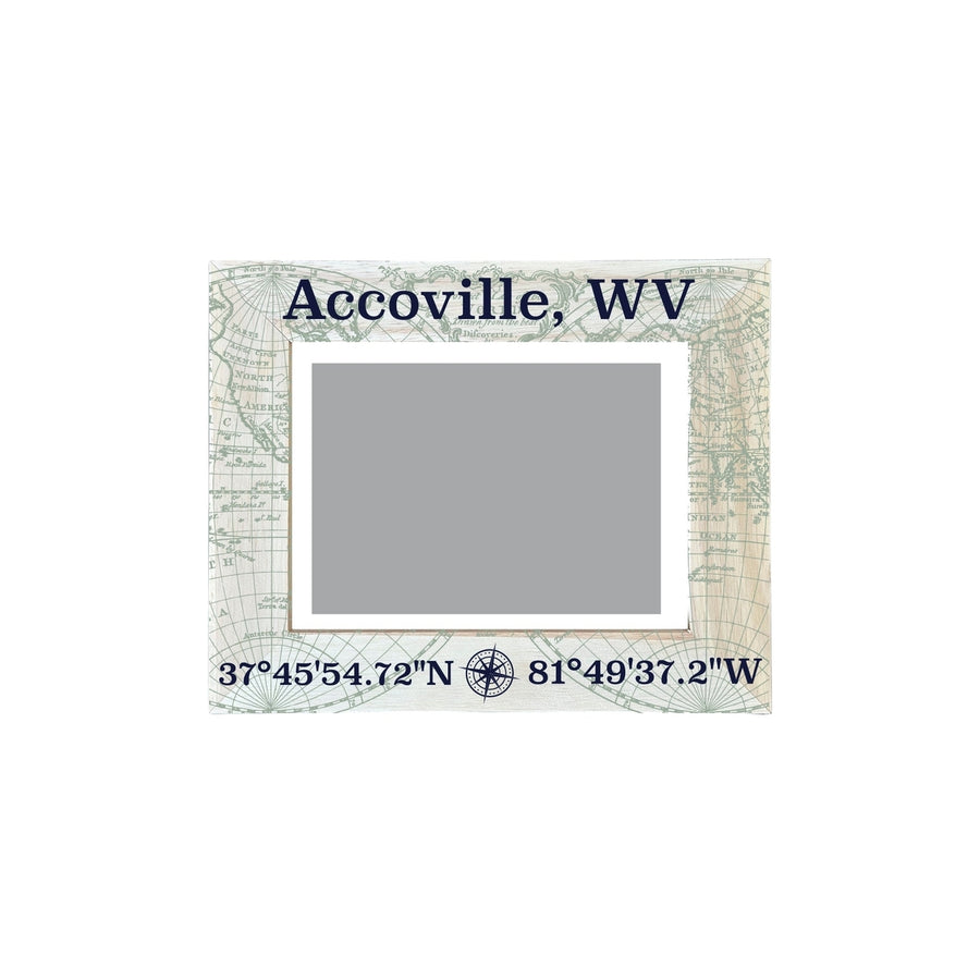 Accoville West Virginia Souvenir Wooden Photo Frame Compass Coordinates Design Matted to 4 x 6" Image 1