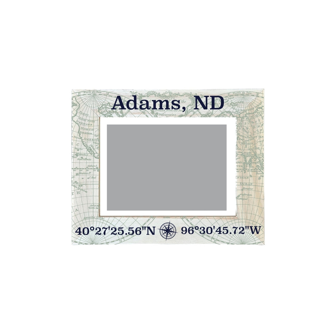 Adams North Dakota Souvenir Wooden Photo Frame Compass Coordinates Design Matted to 4 x 6" Image 1