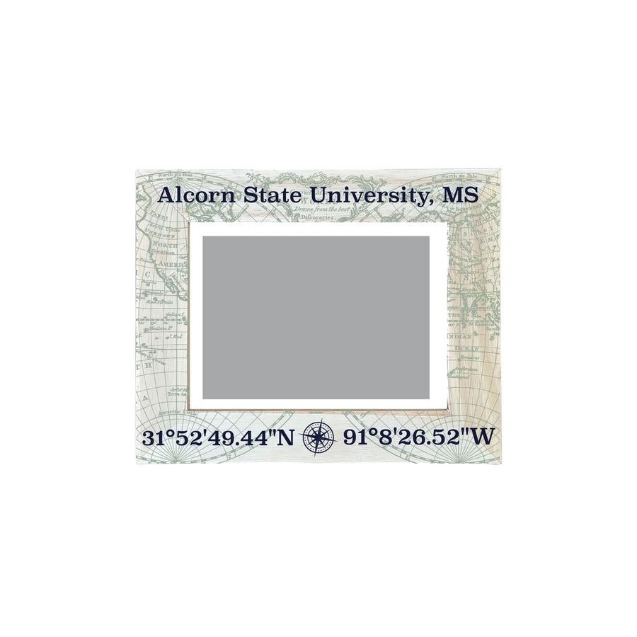 Alcorn State University Mississippi Souvenir Wooden Photo Frame Compass Coordinates Design Matted to 4 x 6" Image 1