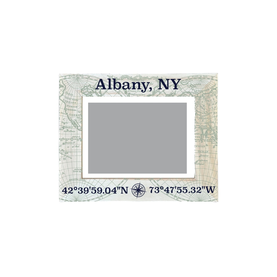 Albany York Souvenir Wooden Photo Frame Compass Coordinates Design Matted to 4 x 6" Image 1