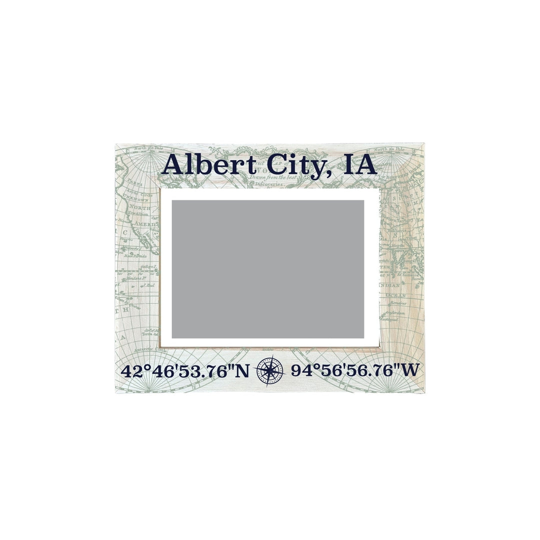 Albert City Iowa Souvenir Wooden Photo Frame Compass Coordinates Design Matted to 4 x 6" Image 1