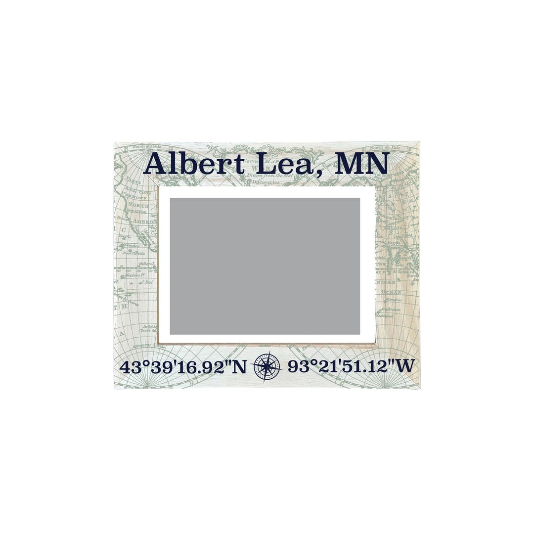 Albert Lea Minnesota Souvenir Wooden Photo Frame Compass Coordinates Design Matted to 4 x 6" Image 1