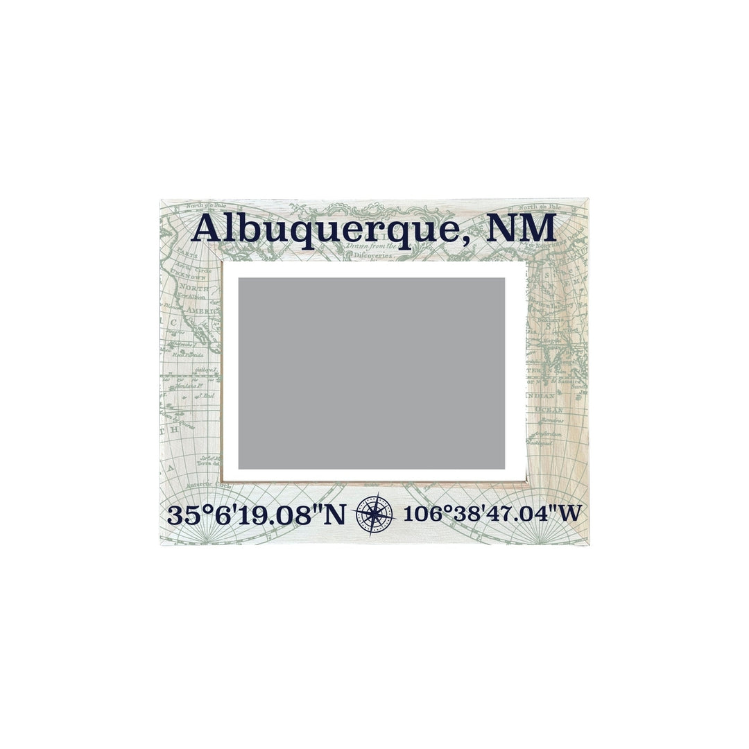 Albuquerque Mexico Souvenir Wooden Photo Frame Compass Coordinates Design Matted to 4 x 6" Image 1