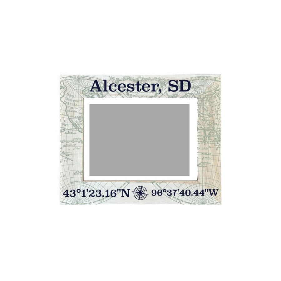 Alcester South Dakota Souvenir Wooden Photo Frame Compass Coordinates Design Matted to 4 x 6" Image 1